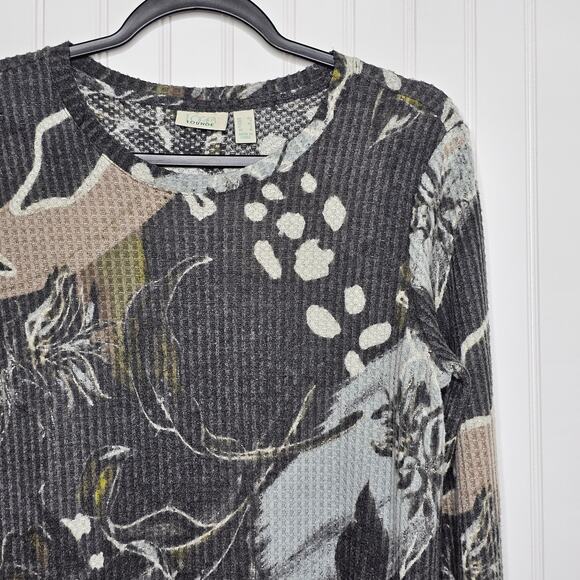 LOGO Lounge Lori Goldstein Womens Cloud Waffle Printed Scoop Neck Top Sz XS Gray - Picture 3 of 8